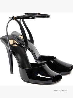 Leather Stiletto Heels with Ankle Strap, Peep Toe Party Sandals